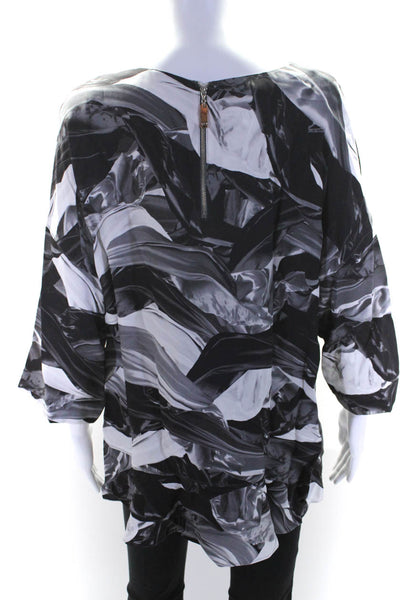 Escada Sport Womens Crepe Abstract Print 3/4 Sleeve Blouse Top Black Size 42