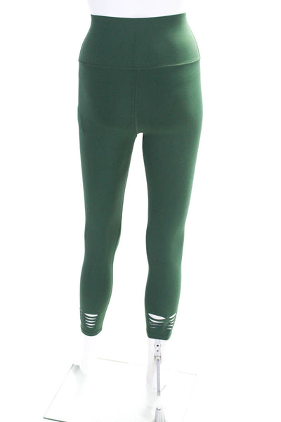 Carbon 38 Womens High Rise Cut Out Trim Cropped Athletic Leggings Green Small