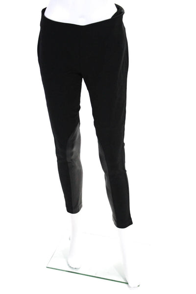 J Crew Womens Back Zip High Rise Leather Trim Straight Leg Pants Black Size 6