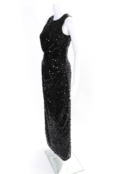 LDT Womens Black Sequins Crew Neck Twist Detail Sleeveless Gown Dress Size 2