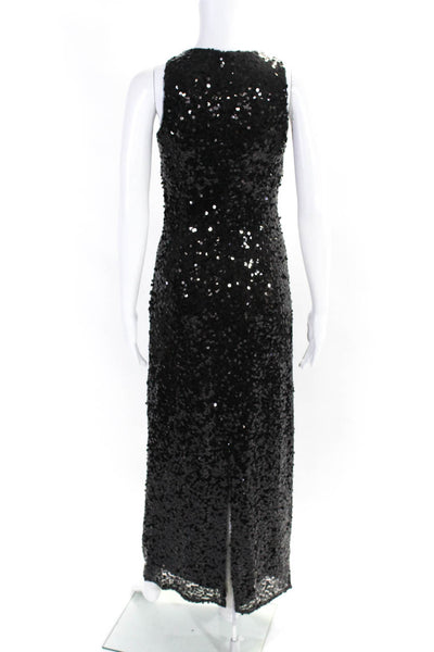 LDT Womens Black Sequins Crew Neck Twist Detail Sleeveless Gown Dress Size 2