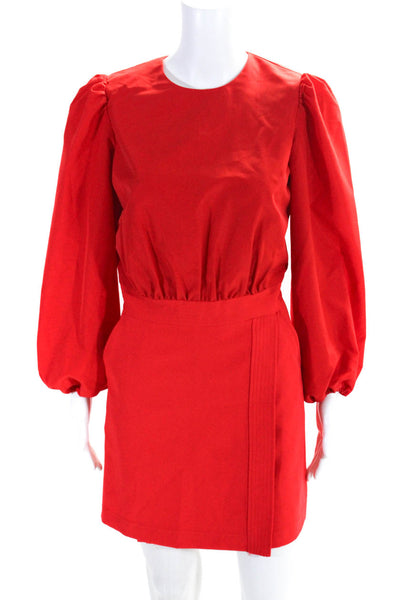 LDT Womens Bright Red Crew Neck Pocket Puff Long Sleeve Shift Dress Size 2