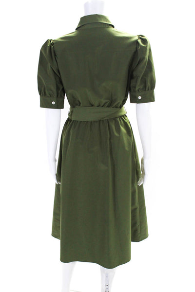 LDT Womens Dark Green Collar Button Down Puff Short Sleeve Shift Dress Size 4