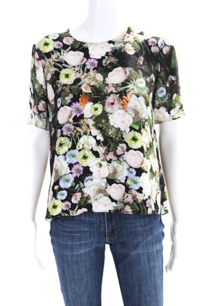 Adam Lippes Womens Short Sleeve Graphic Floral Top Blouse Multicolor Size 4