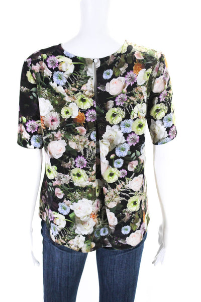 Adam Lippes Womens Short Sleeve Graphic Floral Top Blouse Multicolor Size 4