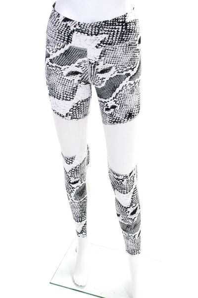 Varley Womens Mesh Cut Out Snakeskin Print Ankle Leggings White Black Size XS