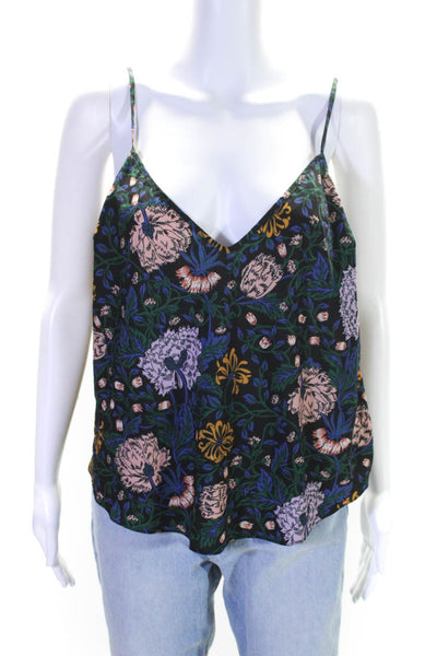 Veronica Beard Womens Sleeveless Floral Print V Neck Blouse Silk Black Medium