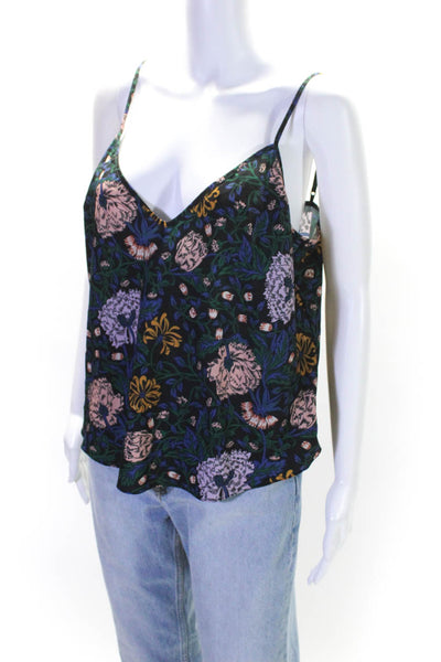 Veronica Beard Womens Sleeveless Floral Print V Neck Blouse Silk Black Medium