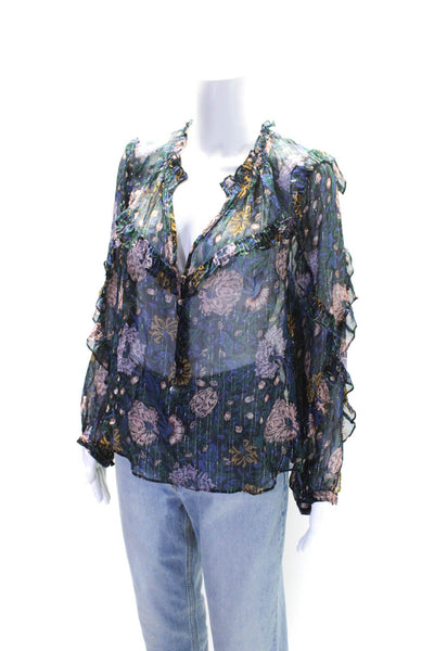 Veronica Beard Womens Long Sleeve Floral Print Blouse Black Size 16