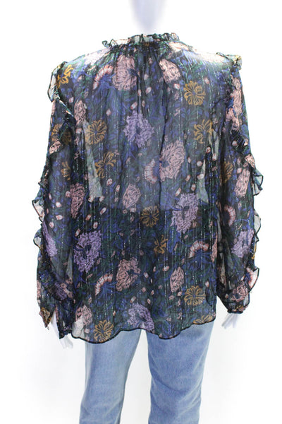 Veronica Beard Womens Long Sleeve Floral Print Blouse Black Size 16