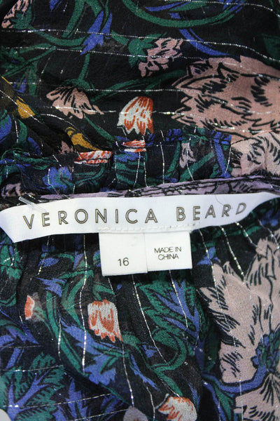 Veronica Beard Womens Long Sleeve Floral Print Blouse Black Size 16