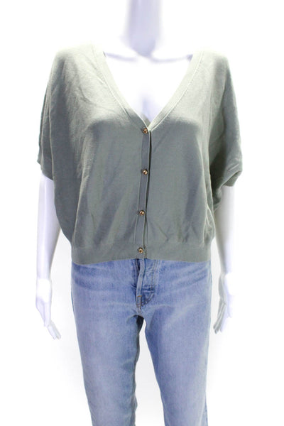 Ba&Sh Womens Button Down Short Sleeve V Neck Knit Blouse Green Size 2