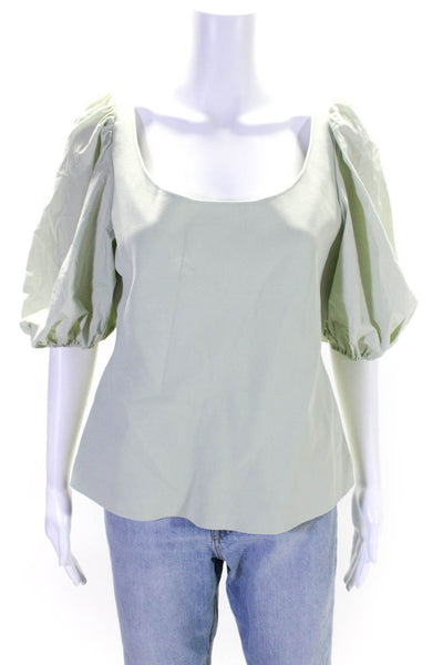 Theory Womens Puff Sleeve Scoop Neck Elastic Blouse Green Size XL