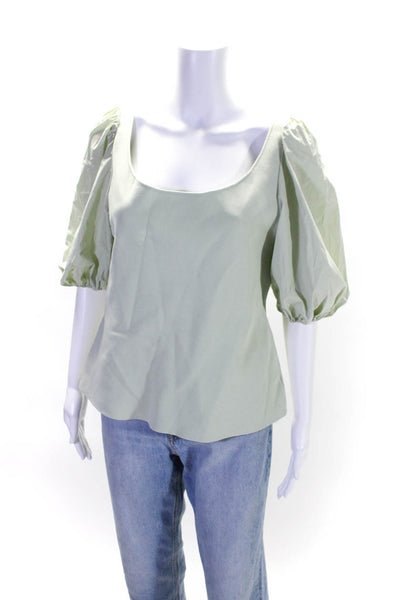 Theory Womens Puff Sleeve Scoop Neck Elastic Blouse Green Size XL