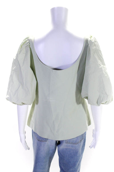 Theory Womens Puff Sleeve Scoop Neck Elastic Blouse Green Size XL