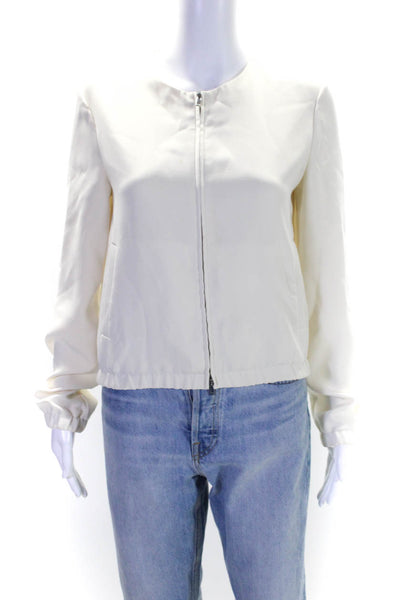 Theory Womens Full Zipper Classic Crepe Light Bomber Jacket White Size 2