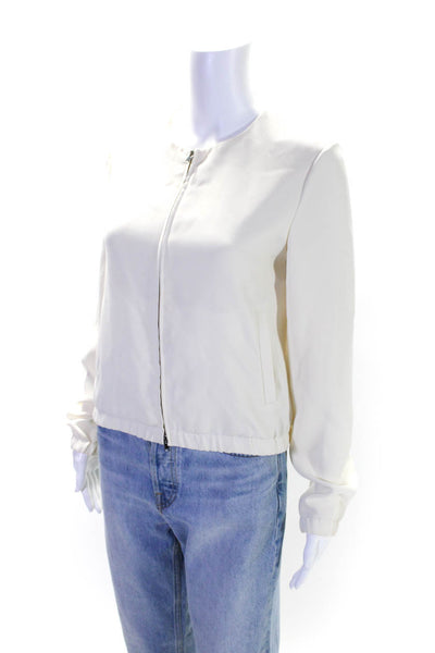 Theory Womens Full Zipper Classic Crepe Light Bomber Jacket White Size 2