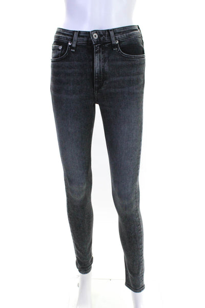 Rag & Bone Womens High Rise Nina Skinny Leg Jeans Black Coal Cotton Size 24