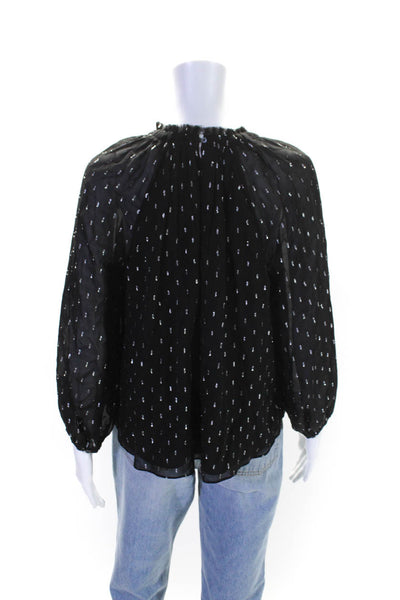 Joie Womens Long Sleeve Crew Neck Metallic Silk Top Black Size Small