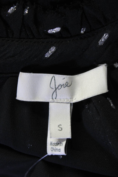 Joie Womens Long Sleeve Crew Neck Metallic Silk Top Black Size Small