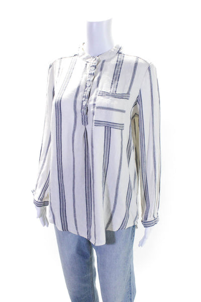 Sea New York Womens Long Sleeve Quarter Button Striped Shirt White Blue Size 2