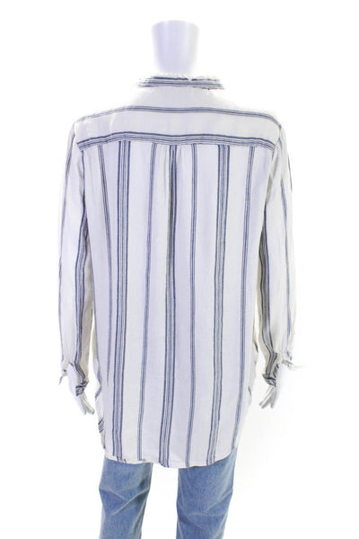 Sea New York Womens Long Sleeve Quarter Button Striped Shirt White Blue Size 2