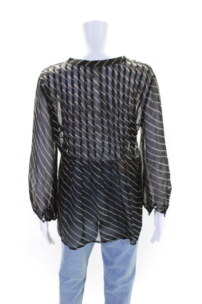 Joie Womens Silk Chiffon Striped V-Neck Long Sleeve Blouse Top Black Size S