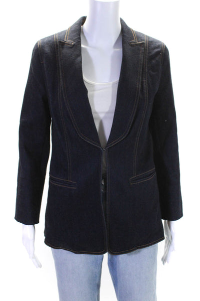 Elie Tahari Womens Denim Notched Collar Hook Front Blazer Jacket Blue Size 6