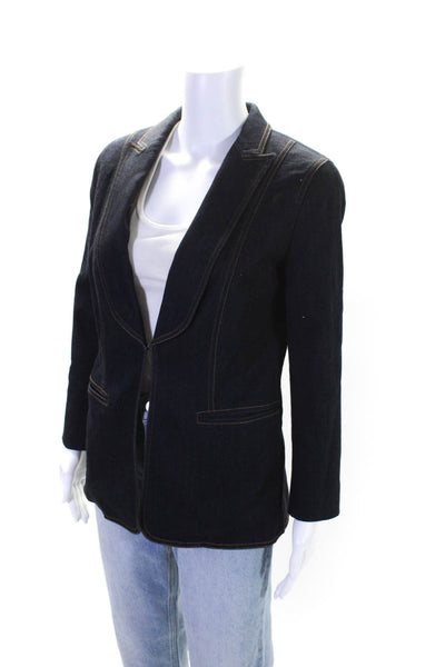 Elie Tahari Womens Denim Notched Collar Hook Front Blazer Jacket Blue Size 6