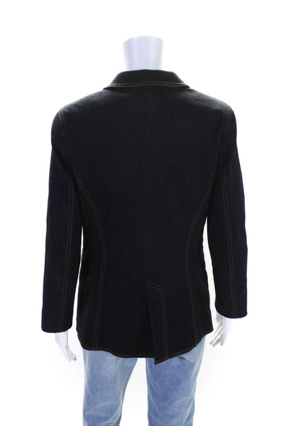 Elie Tahari Womens Denim Notched Collar Hook Front Blazer Jacket Blue Size 6