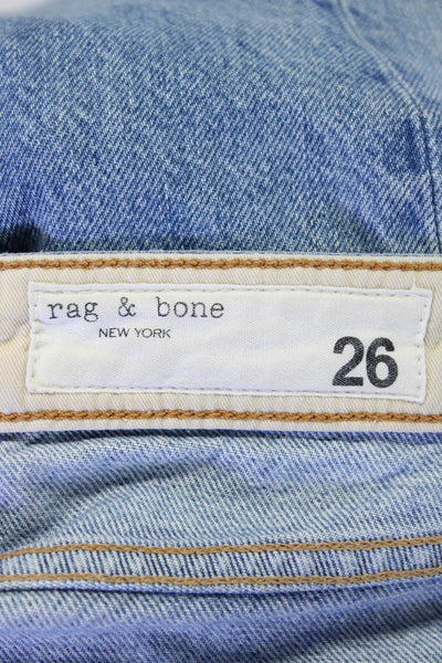 Rag & Bone Womens Blue Cotton Distress Medium Wash Straight Leg Jeans Size 26