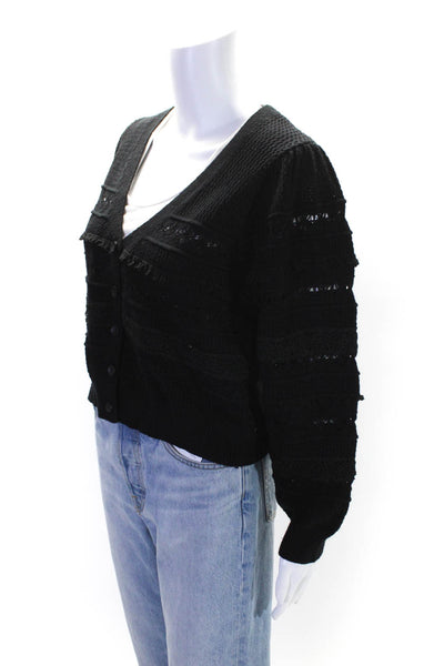 Allison Womens Crochet Knit Button Down Cardigan Sweater Black Size Large