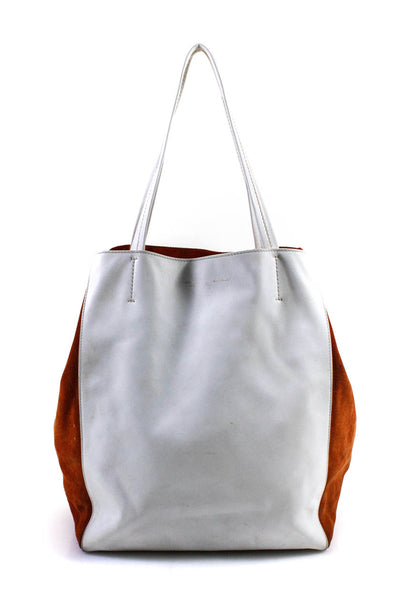 Celine Womens White Leather Orange Suede Horizon Phantom Large Tote Bag Handbag