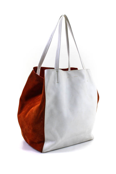 Celine Womens White Leather Orange Suede Horizon Phantom Large Tote Bag Handbag