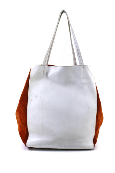 Celine Womens White Leather Orange Suede Horizon Phantom Large Tote Bag Handbag