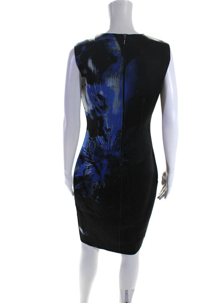 Elie Tahari Womens Sleeveless Crew Neck Printed Neoprene Dress Blue Size 6