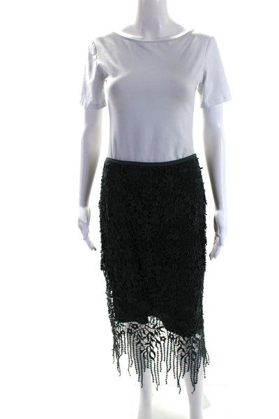 Elie Tahari Womens Side Zip Lace Overlay Silk Pencil Skirt Green Size 4