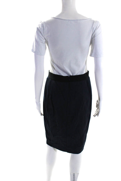 T Tahari Womens Back Zip Striped Trim Knee Length Pencil Skirt Navy Blue Size 6