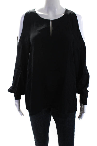 Elie Tahari Womens Long Sleeve Cold Shoulder Keyhole Silk Blouse Black Small