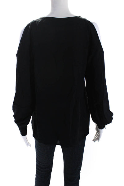 Elie Tahari Womens Long Sleeve Cold Shoulder Keyhole Silk Blouse Black Small