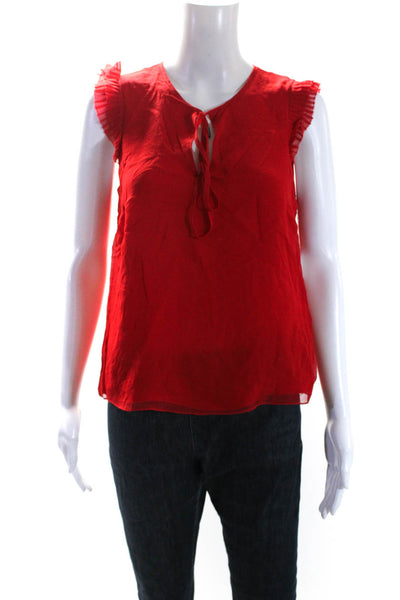 T Tahari Womens Pleated Cap Sleeve Keyhole Silk Blouse Top Red Size Small