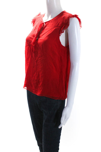 T Tahari Womens Pleated Cap Sleeve Keyhole Silk Blouse Top Red Size Small