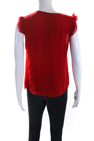 T Tahari Womens Pleated Cap Sleeve Keyhole Silk Blouse Top Red Size Small