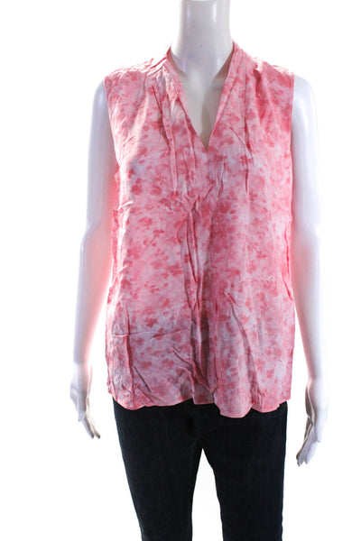 Tahari Womens Sleeveless V Neck Abstract Top Blouse Pink White Size Small