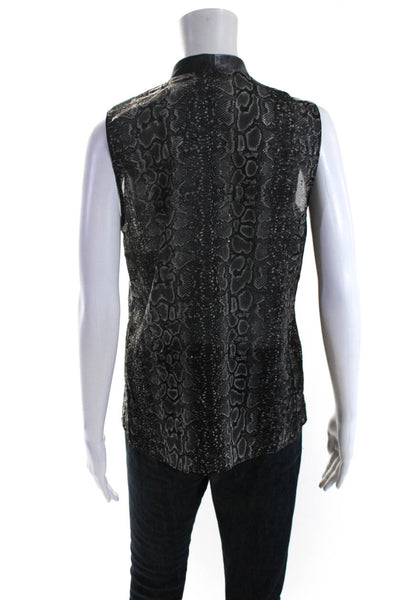 T Tahari Womens Sleeveless V Neck Snakeskin Print Top Blouse Gray Size Small