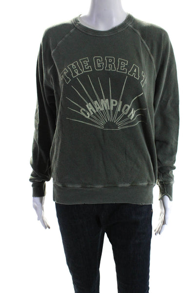 The Great Womens Cotton Graphic Print Crew Neck Sweatshirt Top Green Size 0