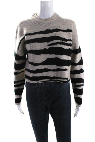 Naadam Womens Wool Blend Striped Round Neck Pullover Sweater Top Taupe Size XS