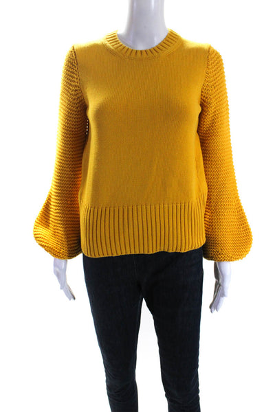 MiH Jeans Womens Cotton Knit Round Neck Pullover Sweater Top Yellow Size XS