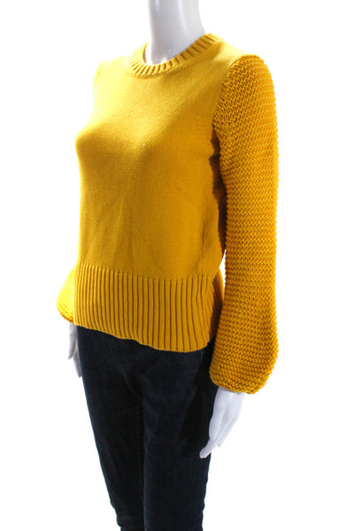 MiH Jeans Womens Cotton Knit Round Neck Pullover Sweater Top Yellow Size XS