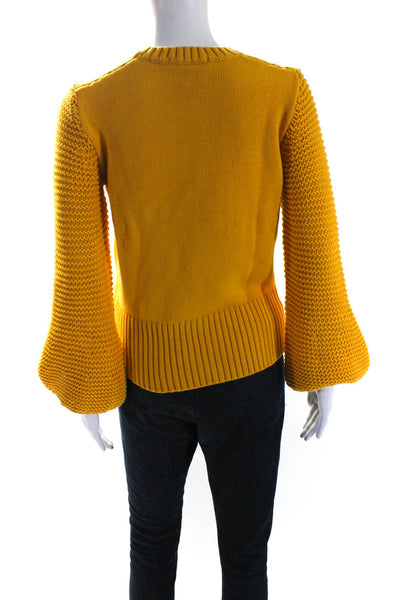 MiH Jeans Womens Cotton Knit Round Neck Pullover Sweater Top Yellow Size XS